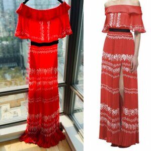 🆕 SELF PORTRAIT 🧿 NWOT Red Flower Spell Pleated Maxi Dress - CUT TAGS -Size 0